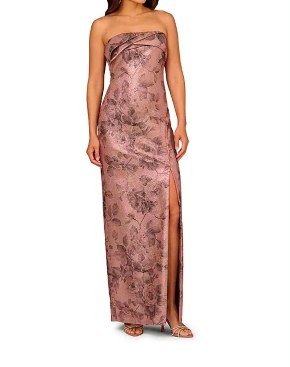 Aidan Mattox Strapless Metallic Print Jacquard Gown With Draped Bodice,MSRP:395$